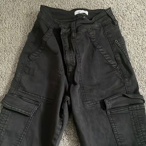 High rise black skinny cargo pants